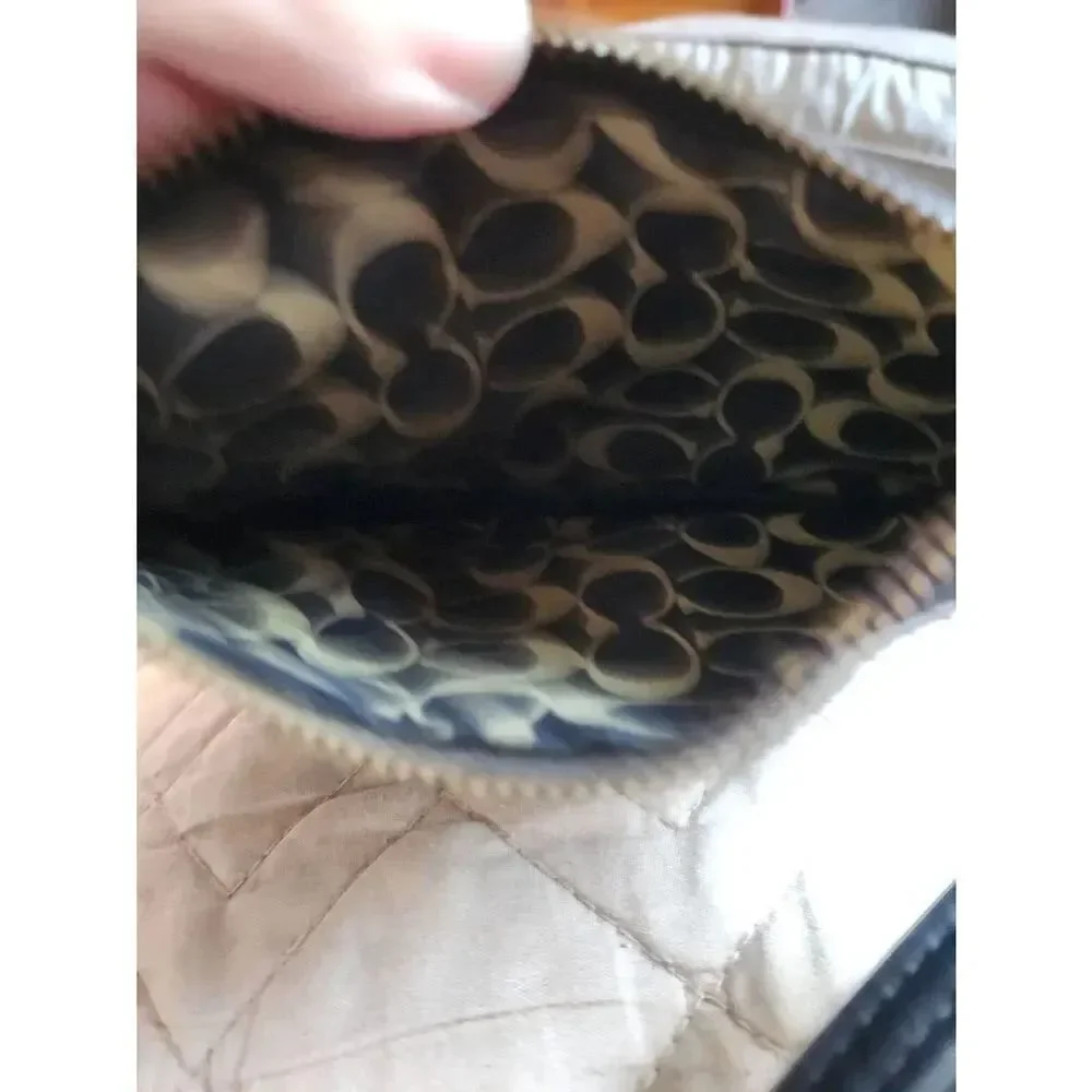 Coach signature canvas corner zip wristlet, black on black with Jacquard lining